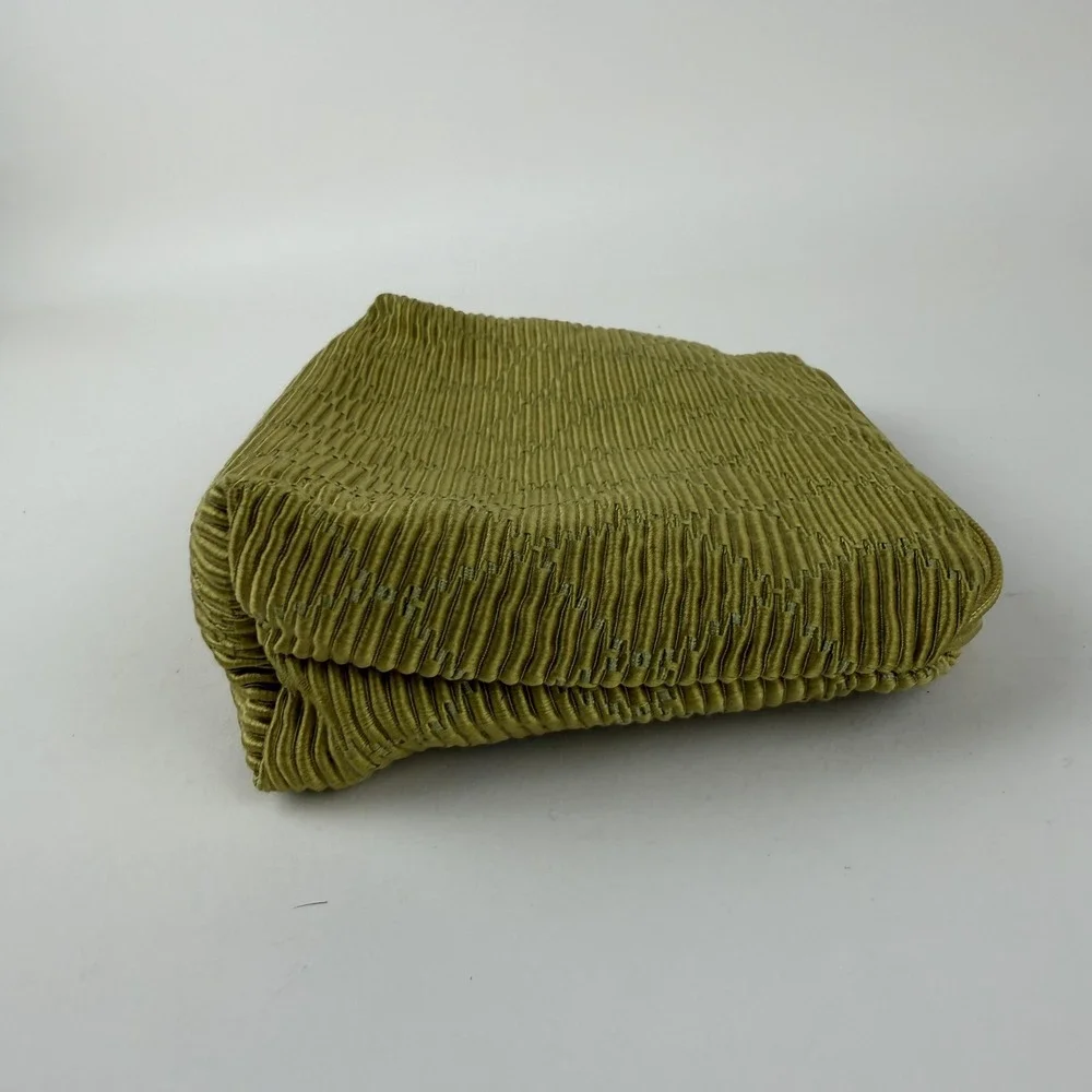 Jim Thompson Cosmetic Makeup Bag‎ Womens Green Pleated Fabric Zip Pouch Textured
